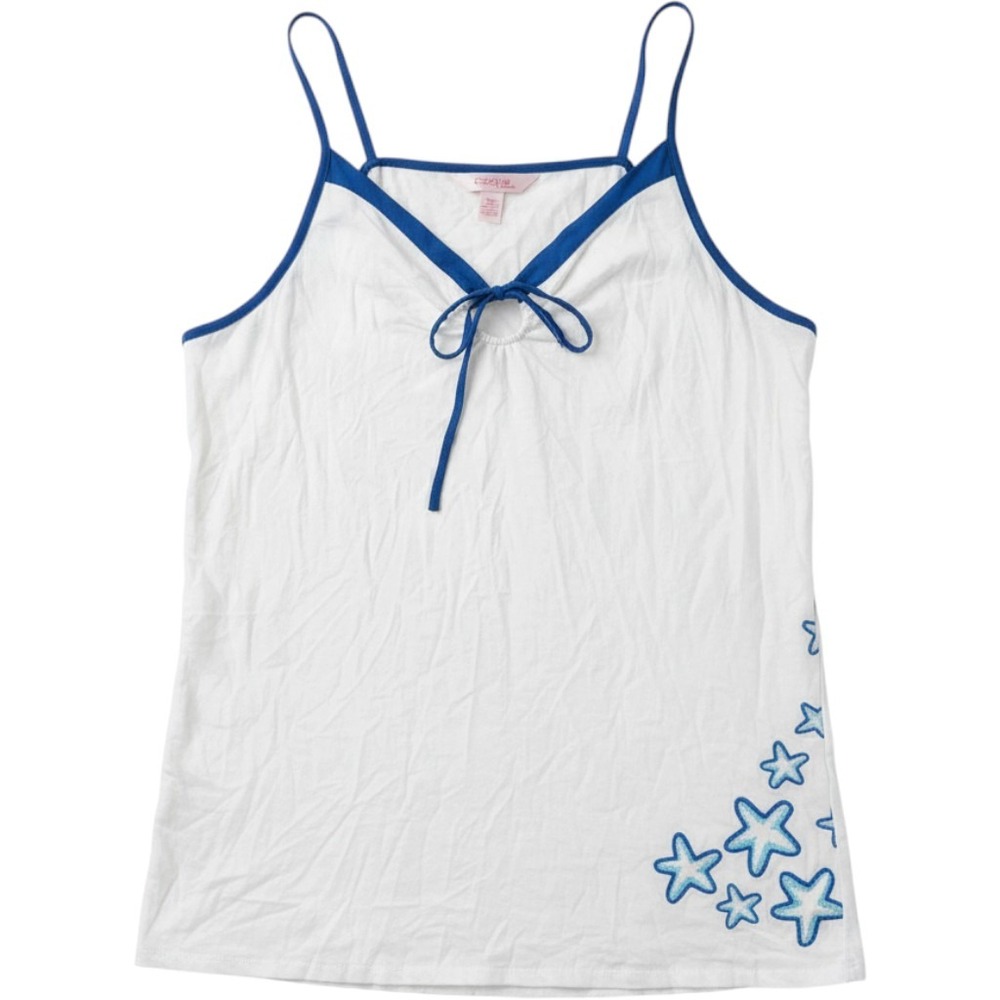 Cacique Intimates White Blue Starfish Cotton Camisole Sleep Tank Top Plus 26/28